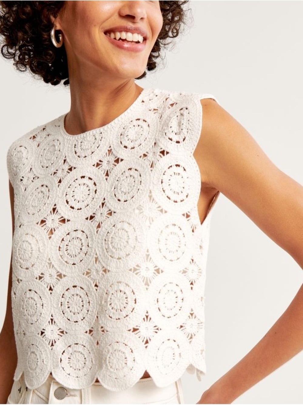 Abercrombie & Fitch White Crochet Lace Sleeveless Top
